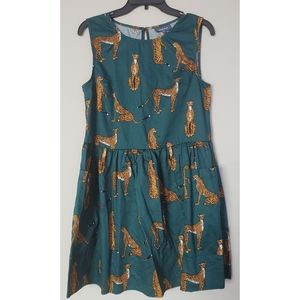 Modcloth Green Cheetah Dress with Pockets